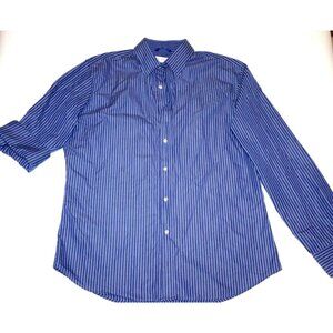 Teddy Stratford Blue Pinstripe LongSleeve Shirt w/ Hidden Zipper Front Old Money